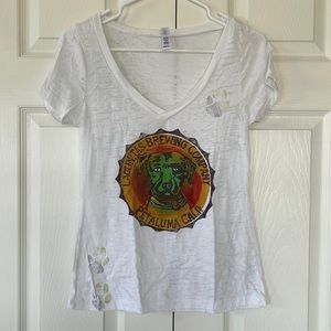 Lagunitas burnout white v neck tee size medium